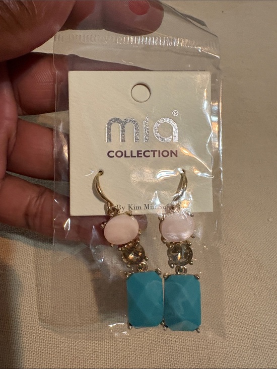 MIA Jewelry - MIA Teal and Pale Pink Gold-Tone Drop Earrings